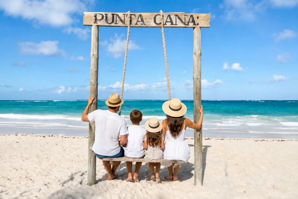 Familia en columpio en Punta Cana